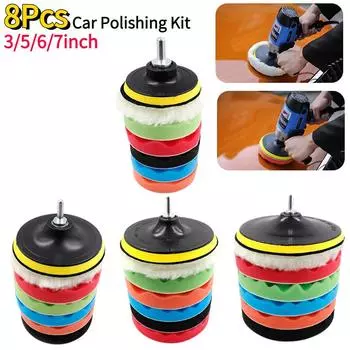 8Pcs Buffing Pad Set Thread 3/5/6/7inch Auto Car Repair Polishing Pad Kit for Car Polisher+Drill Adaptor Power Tools Accessories