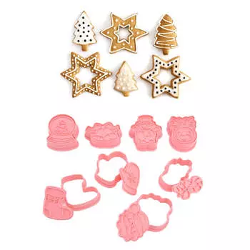 8pcs Cake Mold Pink DIY Making Cute Christmas Style Safe Reliable Durable Fruit Cutters for Home Kitchen