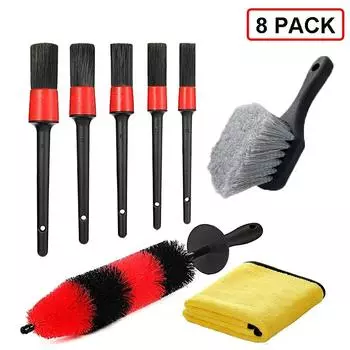 8PCs car wheel brush set with 17inch long soft wheel rim cleaning brush detailing brushes and short handle tire wash brush красный черный