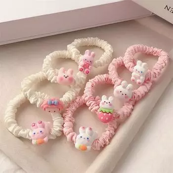 8PCS Cartoon Children Hair Scrunchies Gift Korean Style Hair Clip Rabbit Kids Ponytail Holder Hair Ring Cat Bear Hair Rope