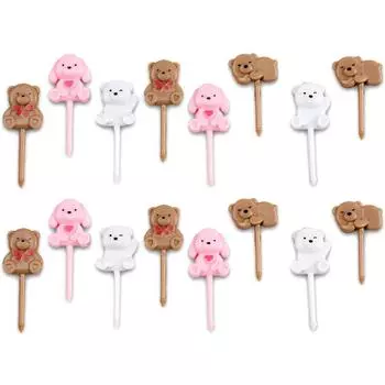 8PCS Cartoon Fruit Fork Bear Christmas For Children Box Pick Animal Toothpick Mini Cupcake Stick Fruit Cake Dessert Bento Fork