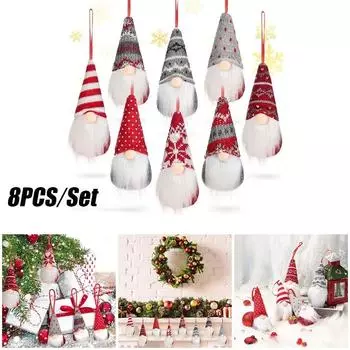 8Pcs Christmas Doll Pendant Gnomes Plush Santa Doll Xmas Gonk Dwarf Elf Gifts Ornaments For Christmas Party Home Decoration CHINA