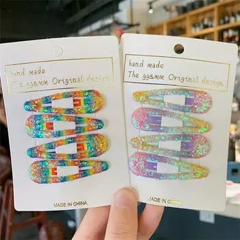 8PCS Colorful sparkling hair clip, children s hair accessory, water droplet shattered hairclip, sequin mermaid gradient headband