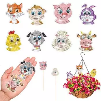 8Pcs Cute Animal Alien Diamond Painting Stakes Kits Stake Diamond Art Craft Kits HC0022
