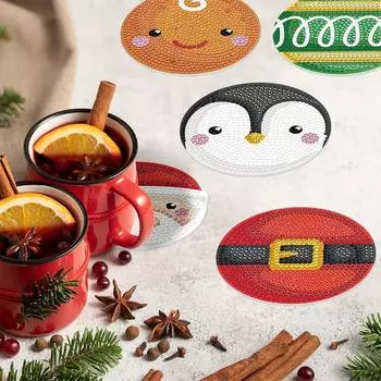 8PCS Diamond Painting Coasters Kits Black Gold Xmas Elements Acrylic/Wood Christmas Gnome for Adults Kids Beginner Gift Supplies