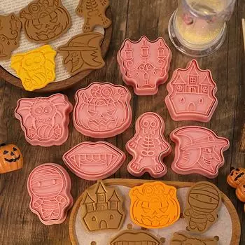 8 шт. Формочки для печенья в виде тыквы и призрака на Хэллоуин, пластиковые, мультяшные, прессуемые, печенье