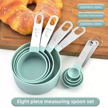 8pcs Measuring Cup Measuring Spoon Set Stainless Steel Handle With Scale Measuring Grain Dessert Material Kitchen Baking Tools