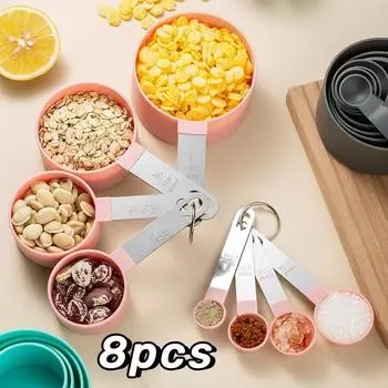 8pcs Measuring Cups Spoons Set Stackable Cooking Baking Accurate Tablespoon Stainless Handle Kitchen Measure Tools Accessories as picture зелёный