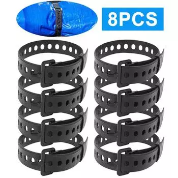 8Pcs Multi-functional Ties Buckle Luggage Cargo Ties Tie-Down Straps (Black Long