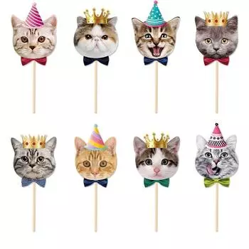 8pcs Non Toxic Cat Face Insert Card Disposable Cake Flag Cat Cupcake Toppers Party Favors 8pcs/set