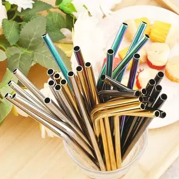 8Pcs Reusable Straw Set 304 Stainless Steel Straws Straight Bent Drinking Straw With Bag Cleaning Brush Bar Accessory