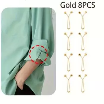 8pcs Seamless Shirt Sleeve Clips - Adjustable Non-Slip Cuff Clips for Waist Tightening & Scarf Holding - Rose Golden, Golden, Silver, Black Metal Set 8PCS золотистый