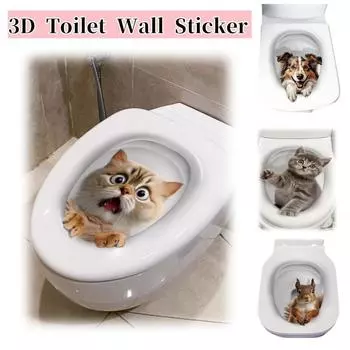 8Pcs Self-adhesive Wall Sticker 3D Cat Dog Rabbit Toilet Wall Sticker Bathroom Toilet Cover Decoration Refurbishment