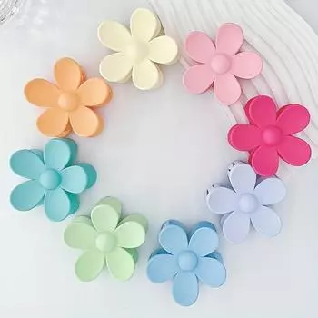 8PCS/SET Ladies Multi-color matte texture Flower shaped plastic hair claw combination set Bohemian style long hair thick hair su Size fits all