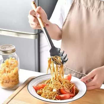 8Pcs Silicone Kitchenware Set Non-Stick Wooden Handle Kitchen Utensils Anti Slip Spatula Shovel Spoon Spaghetti Claw Cooking Set серый