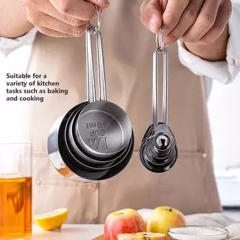 8Pcs Stainless Steel Measuring Cups and Spoons with Handles Stackable Kitchen Cooking Baking Measuring Cup Tools