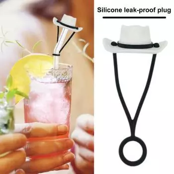 8 шт., соломенная крышка, силиконовые топперы, 10 мм, мини-ковбойская шляпа в стиле вестерн, дизайн, пищевой моющийся аксессуар для чашки, не содержит бисфенола-А Mixed Style