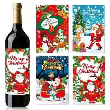 8Pcs Styles Adhesive Happy New Year Merry Christmas Santa Claus Snowman Wine Bottle Stickers Party Table Decoration