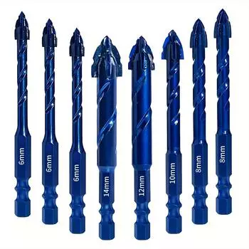 8pcs Upgraded Serrated Masonry Drill Bit - Set of 8 Concrete Drill Bits for Tile Glass Metal Brick Ceramic Plastic Wood синий