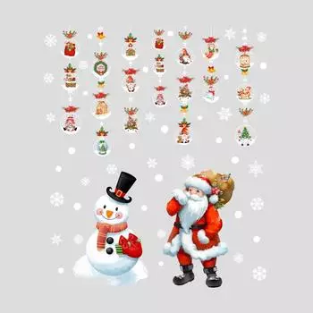 8sheets Christmas Window Sticker Snowman Lights Santa Glass Static Sticker Home Decoration Non-adhesive Double-sided Printing Window Decal