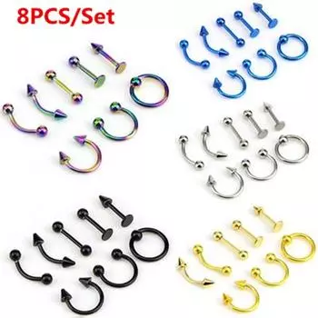 8шт 16G спираль из нержавеющей стали пирсинг ювелирные изделия кольца для ушей, бровей, носа и губ золотой