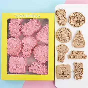 8шт формочки для печенья пластиковые 3D день рождения тема прессуемые формы для печенья формы для выпечки