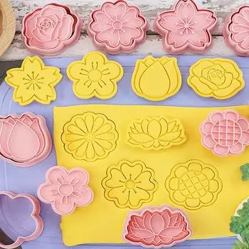 8шт формочки для печенья в форме цветка 3D пластиковые формы для печенья штамп для выпечки