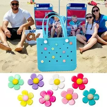 8шт красочная сумка с отверстием для цветов, очаровательная многоразовая пляжная сумка-тоут, резиновая сумка с отверстием