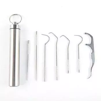 8шт портативный набор металлических зубочисток из нержавеющей стали многоразового использования для пикника на открытом воздухе серебряный
