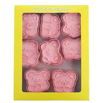 8шт. Трафарет для печенья с изображением медведя из мультфильма, 3D-трафарет для печенья, пластиковый трафарет для выпечки