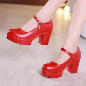 8см 10см Маленький размер 32-43 Элегантные офисные женские туфли Мэри Джейн на платформе из мягкой кожи 2025 Осень Массивный высокий каблук Туфли для работы Мама 32
