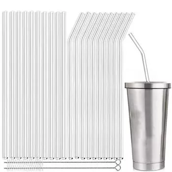 8x250 мм длинные стеклянные трубочки для питья, упаковка из 20 многоразовых прозрачных трубочек для бара, вечеринки, смузи, молочных коктейлей, смузи, коктейльных трубочек