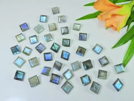 8X8MM Natural Labradorite Checker Cut Octagon Cabochon Gemstone 39Pcs Lot LM-1221