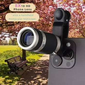 8x телеобъектив для телефона монокулярный телескоп небольшой портативный HD-объектив с зажимом для телефона для активного отдыха кемпинга походов чёрный