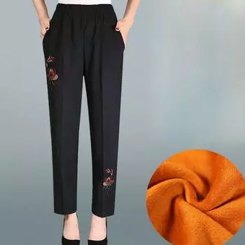 8XL Брюки для женщин среднего и пожилого возраста, теплые брюки из плотного бархата с высокой талией, повседневные брюки из хлопка для мам, верхняя одежда, модели на осень и зиму 8XL