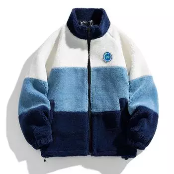 8XL Large Lamb Fleece Coat Men s Cardigan Sweatshirt Color Blocked Particle Fleece Coat Jacket Shake Particle Fleece 8XL