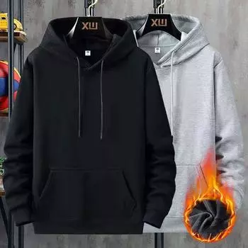 8XL осенне-зимний свитер с капюшоном, мужской однотонный теплый топ из бархата, универсальная молодежная свободная спортивная куртка с капюшоном большого размера 8XL белый