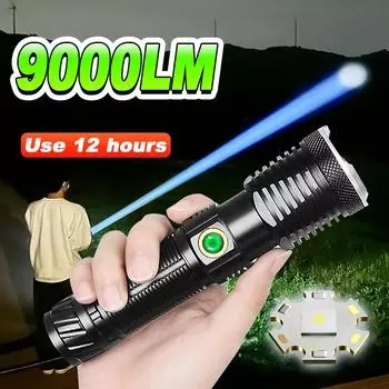 9000LM самый мощный светодиодный фонарик с возможностью масштабирования, супер яркий фонарик, 12 часов перезаряжаемой лампы, водонепроницаемый фонарик A-Without battery