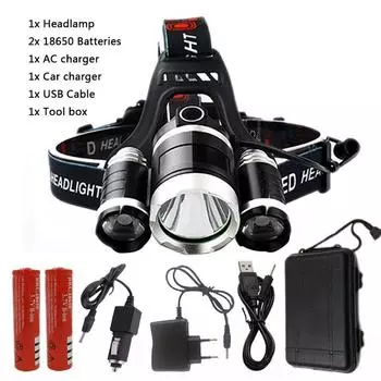 9000Lm светодиодный налобный фонарь T6+2Q5 светодиодный налобный фонарь для кемпинга, рыбалки+аккумулятор 18650+автомобильное зарядное устройство+USB 2303