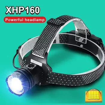 9000LM XHP160 Мощный налобный фонарь Перезаряжаемый налобный фонарь Высокомощный налобный фонарь Type-C Головной фонарик Фонарь для рыбалки Without batteries чёрный
