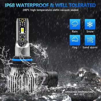 9006/HB4 Светодиодные лампы для фар IP68 Водонепроницаемые автомобильные светодиодные лампы для фар 6500K 120W 12000LM Яркий светодиод H7 серый
