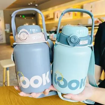 900/1100 мл большой емкости термос бутылка милый детский соломенный термокружка портативный из нержавеющей стали дорожные двойные бутылки для напитков 900ML