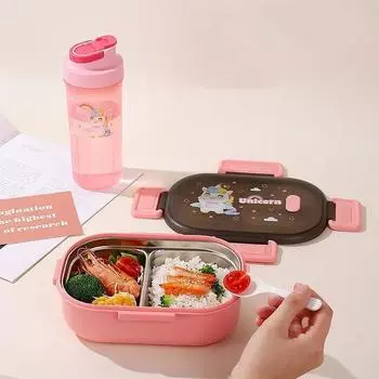 900 мл 304 нержавеющая сталь ланч-бокс портативный ланч-бокс с отделениями для животных из мультфильмов студенческий детский ланч-бокс с посудой