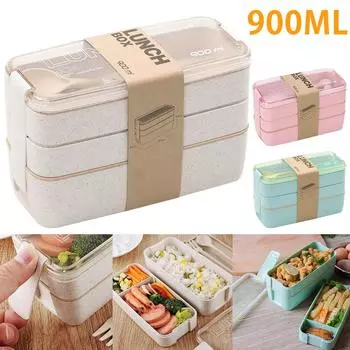 900 мл Bento Box для взрослых и детей, 3 штабелируемых ланч-бокса, герметичный Bento Lunch Box, портативный контейнер для еды для обеда, многоразовый, здоровый