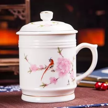 900 мл китайская традиционная чайная чашка с крышкой керамическая сине-белая фарфоровая офисная кружка большой емкости для воды, молока, кофе, чашка 01(801-900ml)