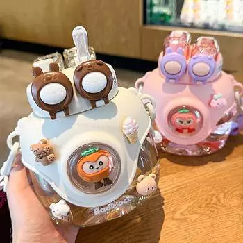 900 мл летняя детская пластиковая соломенная чашка, милая двойная бутылка для воды, большая емкость, детский сад, школьный чайник для девочек, большой чайник для живота 900ml