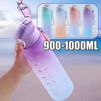 900 мл спортивная бутылка для воды с трубочкой для мужчин и женщин фитнес-бутылки для воды на открытом воздухе бутылка для холодной воды с маркером времени посуда для питья as shown