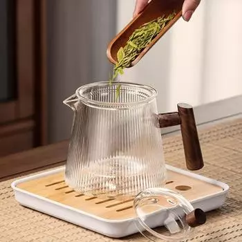 900 мл стеклянный чайник китайский антиожоговый ореховый деревянный чайник для разделения воды чайный набор пуэр кунг-фу