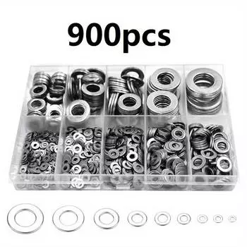 900 шайб из нержавеющей стали большого размера, 9 размеров, плоские пенни-шайбы, набор для сборки автомобилей, судов, установки мебели 900pcs