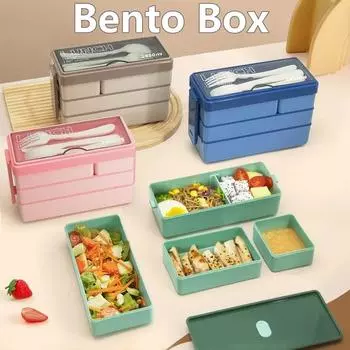 900ml Three Layers Lunch Box for Kids with Fork and Spoon Microwave Portable Bento Boxes Dinnerware Set Food Storage Container хаки